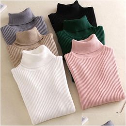 Womens Sweaters On Sale Spring Women Knitted Turtleneck Sweater Casual Soft -Neck Jumper Fashion Slim Femme Elasticity Plovers Drop De Otvxb