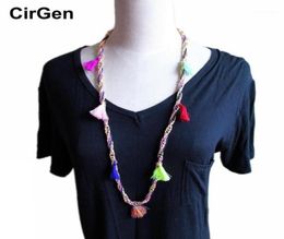 CirGen Fashion Boho Women Long Gold Colour Chain with Beads Tassels pendant Statement Bijoux Sweater Necklace Jewellery ItemE3019854949