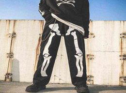 Men Skeleton Oversized Black Jeans Pants 2021 Denim Mens Streetwear Hip Hop Harem Pants High Wasit Denim Pants Overalls G01042009120