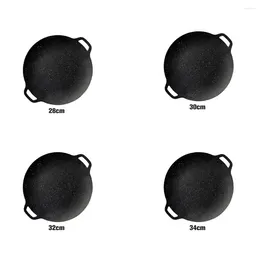 Pans Round Grill BBQ Cast Iron Wok Frying Pan Griddle Non-stick Baking Tray Bakeware Stone Cooker Tools For Outdoor 34cm