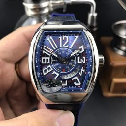 Top New Fra nck Mul ler Men's Watch Cool And Stylish Blue Leather Strap Sapphire Mirror Fully Automatic Mechanical Men Watch