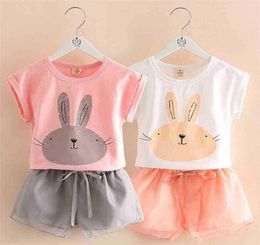 Girls Clothing Set Summer 210T Years Old Kids Girl Cartoon Rabbit Print T ShirtShorts Drawstring 2 Piece Outfits Suit Set 2104149992272