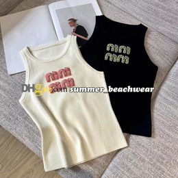 Women's Fashion Knitted Vest Designer Rhinestone Logo Knitted Tank Tops Summer Breathable Stretch Knitted Tanks Tees Women Knitwear Shirt
