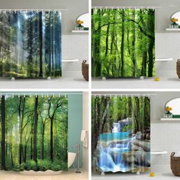 Shower Curtains Forest Trees Printed 3d Green Curtain Pattern Bathroom Waterproof Mildewproof Decor