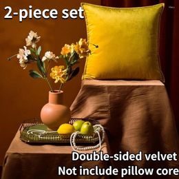 Pillow 2-piece Set Premium Double Sided Velvet Cover Solid Colour Square Seat Throw Covers Decorative Without Core