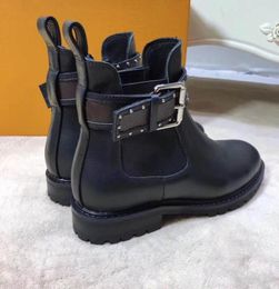 new Top Women Martin Ankle Boots in Black Chunky Heel Platform Knight Motorcycle Cow Leather Designer Winter Boots Size 35404275293