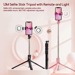 Selfie Monopods Wireless Bluetooth selfie stick with LED ring light capable of remote 360 degree rotation suitable for all mobile live streaming tripods G240529