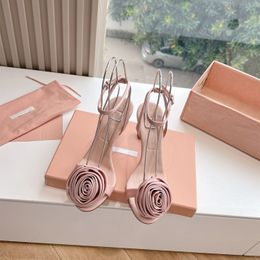 Designer high heel sandals luxury satin flower decoration high heel shoes Women sandals pink wedding sandals fashion Women party shoes