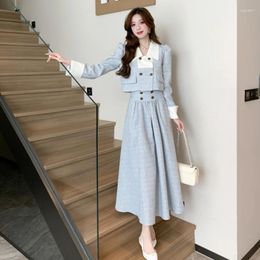 Two Piece Dress 2024 Autumn And Winter Women's Suit Skirt Set Fashion Jacket Slimming Korean Style Coat High Waist Long Two-piece