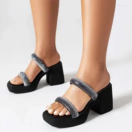 Slippers High Heels Women Platform Shoes Crystal Luxury Sandals Chunky Flip Flops Designer 2024 Summer Pumps Dress Female Slides