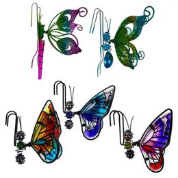 Garden Decorations 2pcs Flower Pot Decorative Pendants Butterfly Dragonfly Metal Glass Painted Potted Plants Green