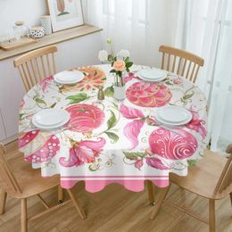 Table Cloth Christmas Lights Pink Watercolor Waterproof Tablecloth Decoration Wedding Home Kitchen Dining Room Round