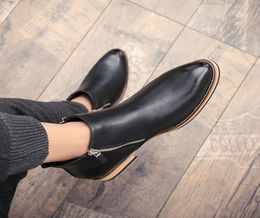 Men Ankle Boots Business Zipper PU Leather Formal Shoes Low Heel Slip on Decoration British Style Fashion Retro Versatile DH9162674324