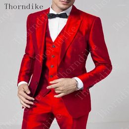 Men's Suits Thorndike 2024 Custom Made Shiny Red Groom Suit Bespoke Glossy One Button Wedding For Men Tailored Tuxedo 3 Pieces