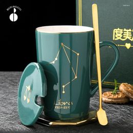 Mugs Constellation Creative Ceramic Coffee Mug With Spoon Cover Large Capacity Cups And Tumblers Travel 50mkb103
