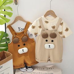 Clothing Sets Kids Summer Infant Clothes 2024 Korean Fashion Baby Boys And Girls Cartoon Printed Short Sleeve T-shirts Overalls Todder
