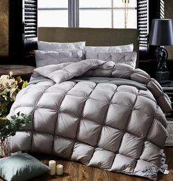100Goose Down White Grey Comforter Bedding set King Queen Full size Bed Quilt set Bedspread Duvet Throw Blanket edredon colcha LJ9941688