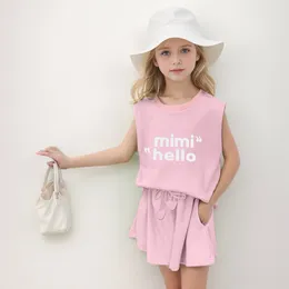 Clothing Sets Baby Blanket Gift Girl's 2 Piece Outfits Sleeveless Round Neck Tops And Shorts With Pockets Casual Summer