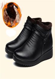 Fashion Winter Warm Plush Fleece Ankle Boots Women Shoes Wedge Short Comfy Big Size 42 Black Round Toe 2112132466512