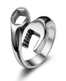 New Fashion Cool Biker Mechanic Wrench Stainless Steel Mens Ring Punk Style Rings for men Size 813 anel masculino Man Jewelry3155707