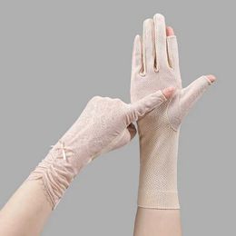 Five Fingers Gloves Ice Half Finger Spring Summer Thin Lace Outdoor Cycling Driving Womens Sunscreen Gloves Fingerless Gloves Black Gloves Y240603EV6N