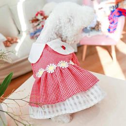 Dog Apparel Puppy Skirt Pet Plaid Print Dress Summer Kitten Pleated Hemming Small Princess Costume