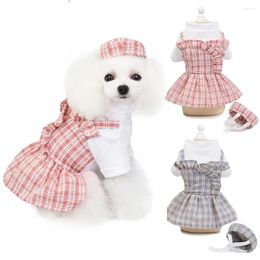 Dog Apparel Classic Plaid Dress Spring And Summer Pet Puppy Clothes Cute Small Princess With Cap Design For Dogs Cats Costume
