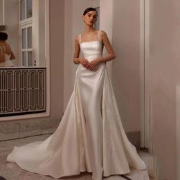 Elegant Satin Mermaid Wedding Dresses With Detachable Beads Sequins Strap Women Pearls Court Train Backless Gowns For Bride 0605