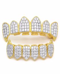 18K Gold Silver Plated Top and Bottom Grillz Set Mouth Teeth Grills High Quality Mens Body Jewelry5382111