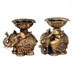 Candle Holders Vintage Carved Elephant Holder Antiqued Statue Sculpture Decors