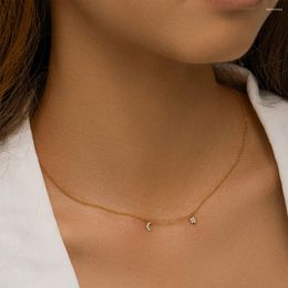 Pendants CANNER Star Crescent Zircon 925 Sterling Silver Collarbone Necklace For Women 18K Gold Ins Simple Lune Fine Jewellery