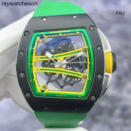 Swiss Richamills Watch Rm Milles Watches Rm6101 Green Runway Black Ceramic Full Hollow Dial with Transparent Bottom Manual Mechanical for Men