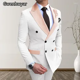 Men's Suits Gwenhwyfar White Suit Double Breasted Latest Design Black Button Bridegroom Wedding Dress Costume Homme 2-Piece Set