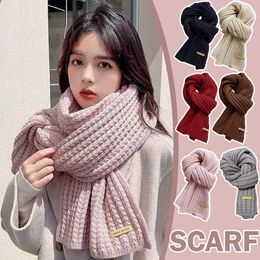 Scarves Korean Scarf Autumn/Winter Womens Thick Knitted Scarf Unisex Scarf Long Size Warm Scarf K2P2 G240529