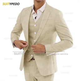 Men's Suits Est Pink Linen Suit For Men Casual Party Classic Blazer Vest Pants Holiday Travel Tailor-made Fashion Male Outfits