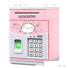 Party Favour Electronic Piggy Bank Mini Atm Saving Box Password Simated Fingerprint Money For Cash Coins Scroll Paper Kids Gift Drop Dhjtg
