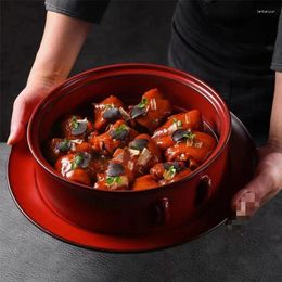 Plates Chinese Restaurant Creative Dish Cutlery Covered Double Ear Dinner Red Three-piece Set Of Ceramic Dinnerware
