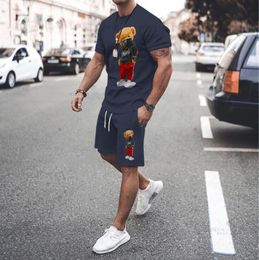 Men's Tracksuits Luxury Cotton Womens Summer Sets Bear Fashion Graphic Short Sleeved Tees Suits Oversized Mens T-shirt Shorts 2 Piece