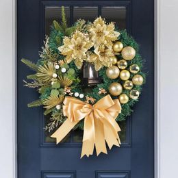 Decorative Flowers Christmas Home Decor Wreath Garland Elegant Door With Light Ball Bow Tie For Indoor Outdoor