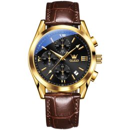 Eurich Uhren Quarz sehen drei Augen Sechs Hände Chronograph Sport Herren Uhren-Kalender-Uhr-Watch-Leder-Leder-Gurt High-End-Luxus-Uhren-Feiertagsgeschenk