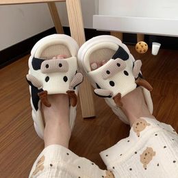 Slippers Cartoon Cute Animal Linen Women Thick Bottom Home Shoes Cotton Milk Cow Couple Indoor Funny Male Slides