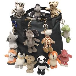 Plush Keychains Cute cartoon animal plush keychain 15CM sea turtle elephant tiger hippopotamus raccoon bullfighting dog cat penguin monkey plush toy G240529