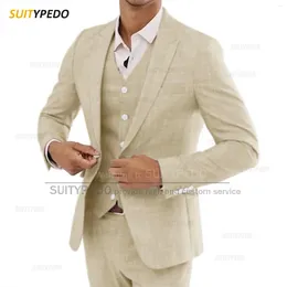 Men's Suits Est Pink Linen Suit For Men Casual Party Classic Blazer Vest Pants 3 Pieces Holiday Travel Tailor-made Fashion Male Outfits
