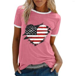 Women's T Shirts 4th Of July American Print Tops Summer Shirt For Women 2024 Casual Independence Day Printed Round Neck