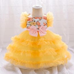 Girl Dresses Big Bow Baby Dress Toddler Flower Print Baptism For Girls Cute 1st Birthday Party Wedding Prom Gown Summer Clothing