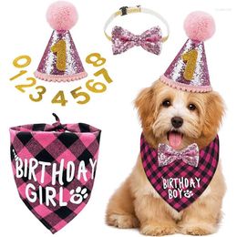 Dog Apparel Bow Tie Scarf Birthday Decoration Party Triangle Pet Set Hat Supplies