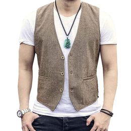 Mens Suit Vest Herringbone VNeck Casual Jacket Business Office Work Wear Male Waistcoat 240119wj