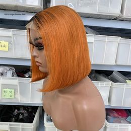 350# Orange Farbe 1B/350 Ombre Farbe Malaysian 100% menschliches Haar 4x4 Spitzenverschluss Bob-Perücke gerade 150% Dichte 10-16 Zoll