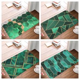 Bath Mats Green Geometric Doormat Carpet Home PVC Floor Entrance Kitchen Living Room Bedroom Bathroom Non-Slip Door