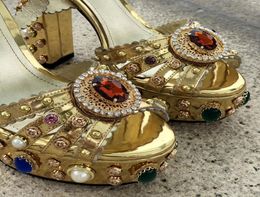 dies diamond Pearl 14CM Chunky high heel open peeptoes European American palace Platform SANDALS SHOES Gold size 35421839604